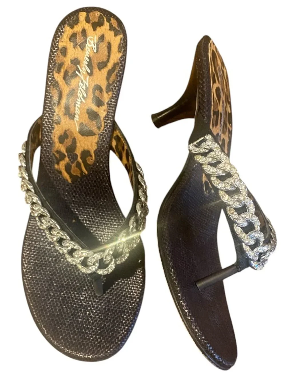 Beverly Feldman Dressy Rhinestone Kitten Heel Sandals  Sz 7M #109U